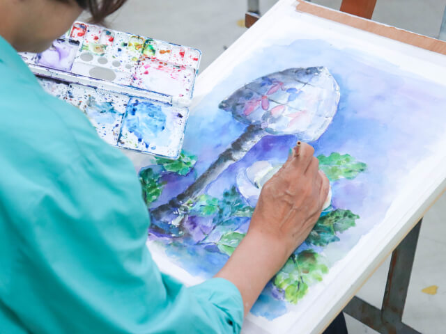 日本画三枚セット和紙青犬人物人